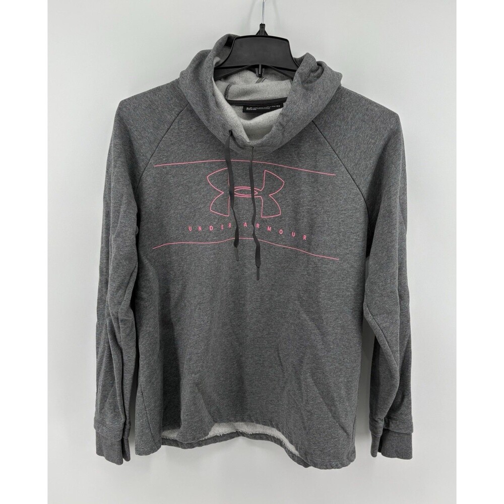 Under Armour Women’s Mock Neck Loose Sweatshirt Gray With Pink Lettering Size XL